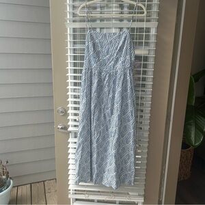 Blue and White Patterned linen Maxi Dress